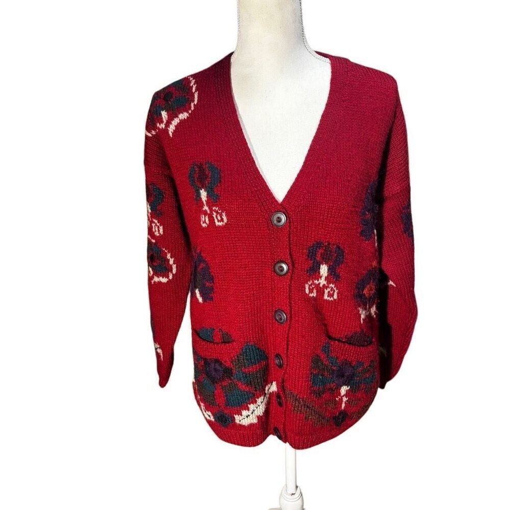 Vintage Lands' End Floral Cardigan Sweater Med